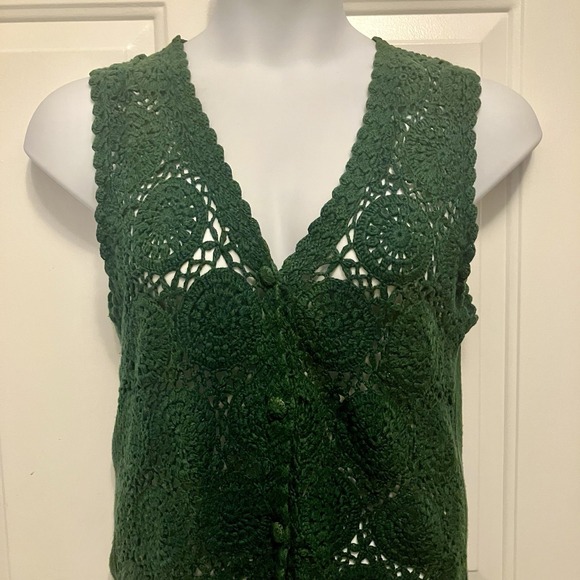 Pier 1 Sweaters - Passports of Pier 1 Imports Medium Vintage Green Sweater Vest Boho Button Up